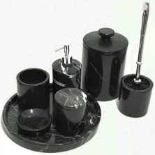 Ege Gross Dekoratif Siyah Mermer Gümüş Detaylı 7 Li Banyo Seti Takımı