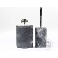 Ege Gross Dekoratif Gri Mermer Banyo Seti 2 Li Gümüş Aksesuarlı Tasarım Set\mermer Çöp Kovası &wc Fırça Takımı