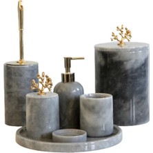 Ege Gross Dekoratif Gri Mermer Gold Mercan Detaylı 7 Li Banyo Seti Takımı