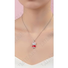 Luminary Atelier Hello Kitty Kırmızı Elbiseli Iç Kısmı Açılabilir Taşlı Kolye – Zirkon Taşlı Kadın Kolye