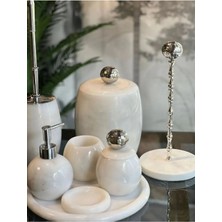 Ege Gross Dekoratif Beyaz Oval Mermer Banyo Seti Takımı 8 Li Aksesuar Detaylı Tasarım Set