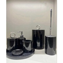 Ege Gross Dekoratif Siyah Mermer Aksesuar Detaylı 7 Li Banyo Seti /mermer Banyo Takımı