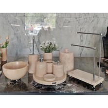 Ege Gross Doğal Bej Mermer Banyo Seti-10 Parça- Gümüş Mercan Detaylı