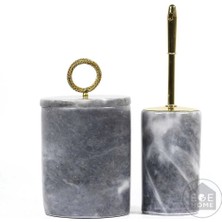 Ege Gross Dekoratif Gri Mermer Banyo Seti 2 Li Gold Aksesuarlı Tasarım Set\mermer Çöp Kovası &wc Fırça Takımı