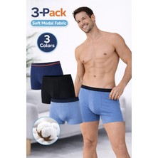 Süsen Lingerie 3 Adet %100 Pamuk Erkek Modal Boxer, Lacivert,siyah,mavi