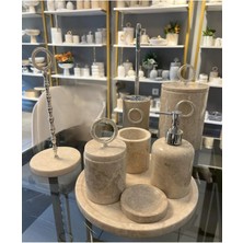 Ege Gross Dekoratif Doğal Bej  Mermer Aksesuar Detaylı 8li Mermer Banyo Seti /mermer Banyo Takımı