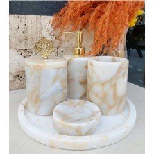 Ege Gross Light Sugar - Beyaz Üzeri Sarı Geçişli Doğal Mermer Banyo Seti 5li