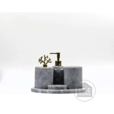 Ege Gross Dekoratif Gri Mermer Banyo Seti 5 Li Gold Mercan Aksesuarlı Tasarım Set\mermer Banyo Takımı