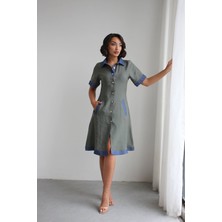 Bacc Yeşil Denim Garnili Düğmeli Tensel Dokuma Elbise BCHN-2526114