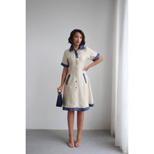 Bacc Ekru Denim Garnili Düğmeli Tensel Dokuma Elbise BCHN-2526114