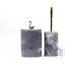 Ege Gross Dekoratif Gri Mermer Banyo Seti 2 Li Gold Aksesuarlı Tasarım Set\mermer Çöp Kovası &wc Fırça Takımı