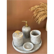 Ege Gross Dekoratif Doğal Grı Mermer Aksesuar Detaylı 5 Li Mermer Banyo Seti /mermer Banyo Takımı