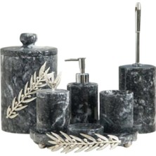 Ege Gross Dekoratif Gri Mermer Gümüş Zeytin Dalı Detaylı 7 Li Banyo Seti Takımı