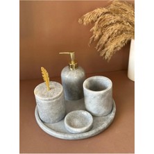 Ege Gross Dekoratif Doğal Grı Mermer Aksesuar Detaylı 5 Li Mermer Banyo Seti /mermer Banyo Takımı