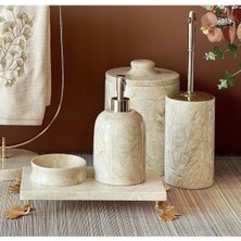 Ege Gross Dekoratif Bej Mermer Gınko Aksesuar Detaylı 5 Li Banyo Seti Takımı