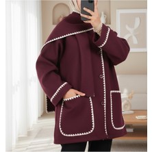 Modamorfo Önü Düğmeli Atkılı Cepli Ceket  -Bordo