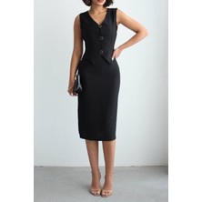 Bacc Siyah Tensel Kumaş Yelekli Model Elbise BCHN-2526108