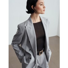 Dilvin 60783 Kruvaze Blazer Ceket-Gri