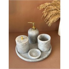 Ege Gross Dekoratif Doğal Grı Mermer Aksesuar Detaylı 5 Li Mermer Banyo Seti /mermer Banyo Takımı