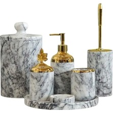 Ege Gross Dekoratif Leylak Mermer Gold Yaprak Detaylı 7 Li Banyo Seti Takımı