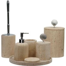 Ege Gross Dekoratif Traverten Mermer Banyo Seti Takımı 7 Li Pirinç Aksesuar Detaylı Tasarım Set