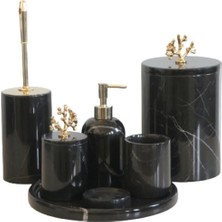 Ege Gross Dekoratif Sıyah Mermer Gold Mercan Detaylı 7 Li Banyo Seti Takımı