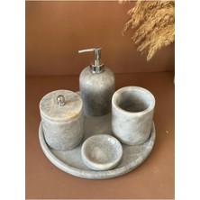 Ege Gross Dekoratif Doğal Grı Mermer Aksesuar Detaylı 5 Li Mermer Banyo Seti /mermer Banyo Takımı