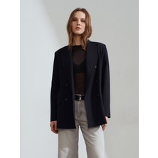 Dilvin 60784 Kruvaze Blazer Ceket-Siyah