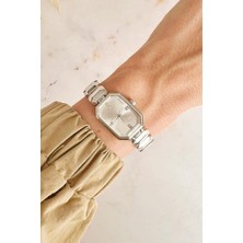 Oqqo Helia Köşeli Kasa Taşlı Kadran Gri Kadın Kol Saati