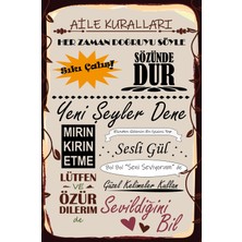 Tp Retro Vintage 5 mm Ahşap Üzerine Aile Kuralları Temalı Poster Tablo 20X30 cm