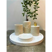 Ege Gross Dekoratif Bej Mermer Gold Yatan Kuğu Detaylı 5 Li Banyo Seti Takımı