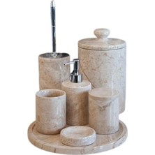 Ege Gross Dekoratif Bej Mermer Gümüş Detaylı 7 Li Banyo Seti Takımı