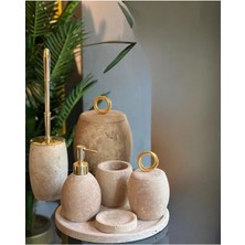 Ege Gross Dekoratif Doğal Travarten Oval   Mermer Aksesuar Detaylı 7 Li Mermer Banyo Seti /mermer Banyo Takımı