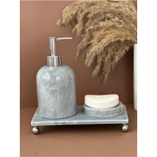 Ege Gross Dekoratif Doğal Grı Mermer Aksesuar Detaylı 3 Lü Mermer Banyo Seti /mermer Banyo Takımı