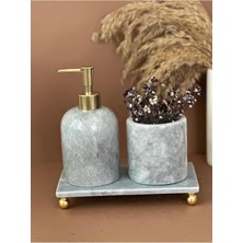 Ege Gross Dekoratif Doğal Grı Mermer Aksesuar Detaylı 3 Lü Mermer Banyo Seti /mermer Banyo Takımı