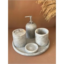 Ege Gross Dekoratif Doğal Grı Mermer Aksesuar Detaylı 5 Li Mermer Banyo Seti /mermer Banyo Takımı