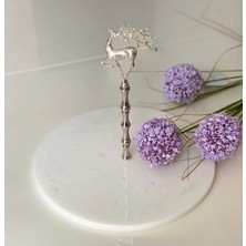 Ege Gross Dekoratif Beyaz Mermer Sılver Geyik Tepsi Servis Sunum Tabağı