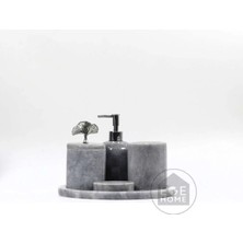 Ege Gross Dekoratif Gri Mermer Banyo Seti 5 Li Gümüş Yaprak Aksesuarlı Tasarım Set\mermer Banyo Takımı