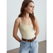 Dilvin 21053 Askılı Bodysuit-Açık Sarı