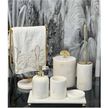 Ege Gross Asya- Gold Top Detaylı Beyaz Mermer Banyo Seti- 7 Parça