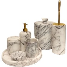 Ege Gross Dekoratif Leylak Beyaz Mermer Gold Altın Detaylı 7 Li Banyo Seti Takımı