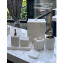Ege Gross Dekoratif Beyaz Mermer Düz Kare Gold Detaylı 7 Li Banyo Seti Takımı