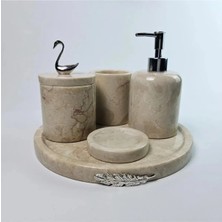 Ege Gross Dekoratif Doğal Bej Mermer Aksesuar Detaylı 5 Li Mermer Banyo Seti /mermer Banyo Takımı