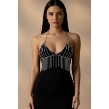 Caş Dekorasyon Gümüş Renk Taşlı Bikini Üstü Bralet Vücut Aksesuarı