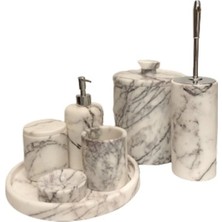 Ege Gross Dekoratif Leylak Beyaz Mermer Gümüş Detaylı 7 Li Banyo Seti Takımı