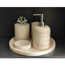 Ege Gross Dekoratif Traverten Mermer Banyo Seti Takımı 5 Li Aksesuar Detaylı Tasarım Set