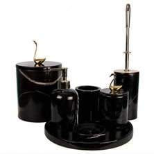 Ege Gross Dekoratif Sıyah Mermer Gold Kuş Kuğu Detaylı 7 Li Banyo Seti Takımı