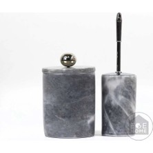 Ege Gross Dekoratif Gri Mermer Banyo Seti 2 Li Gümüş Aksesuarlı Tasarım Set\mermer Çöp Kovası &wc Fırça Takımı