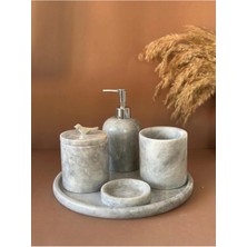 Ege Gross Dekoratif Doğal Grı Mermer Aksesuar Detaylı 5 Li Mermer Banyo Seti /mermer Banyo Takımı