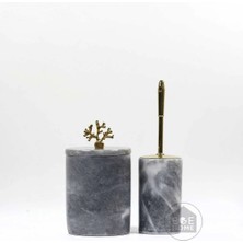 Ege Gross Dekoratif Gri Mermer Banyo Seti 2 Li Gold Aksesuarlı Tasarım Set\mermer Çöp Kovası &wc Fırça Takımı